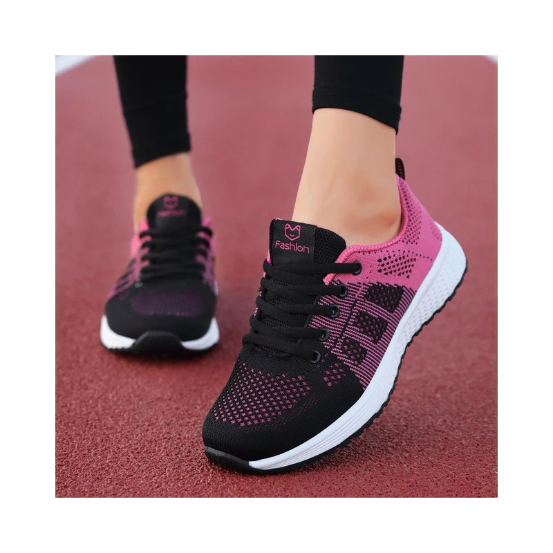 Femmes chaussures décontractées respirant marche maille à lacets chaussures plates baskets femmes Tenis Feminino rose noir blanc