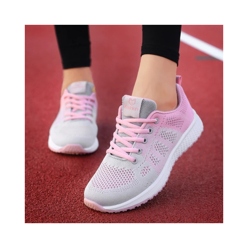 Femmes chaussures décontractées respirant marche maille à lacets chaussures plates baskets femmes Tenis Feminino rose noir blanc