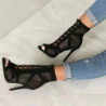 Nouveau défilé de mode noir Net tissu sangle croisée Sexy sandales à talons hauts femme chaussures pompes à lacets Peep orteil s