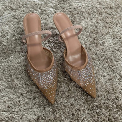 Sandales d'été à strass pour femmes, chaussures à talons hauts en maille brillante, élégantes, Slingback pointues, escarpins de 