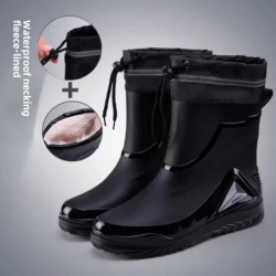 Chaussures de pluie imperméables pour hommes, chaussures de travail d'extérieur antidérapantes, doublées de polaire, bottes de p