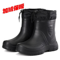 Hiver coupe-vent coton bottes de pluie hommes chaud lumière cheville bottes de pluie mode noir sans lacet chaussures de pluie ho