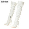 Eilyken-Cuissardes rouges pour femmes, cuissardes à talons hauts, cuir verni, solide, pointu, Parker, stiletto, fermeture à glis