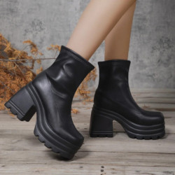 Femmes nouvelle mode bottes courtes femmes Sexy botte en cuir bout carré décontracté fermeture éclair talons hauts décontracté à