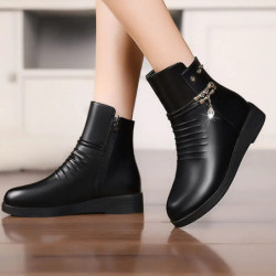 Cuir femmes bottes 2024 hiver épais laine doublé en cuir véritable femmes bottes de neige grande taille femmes chaussures d'hive