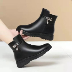 Cuir femmes bottes 2024 hiver épais laine doublé en cuir véritable femmes bottes de neige grande taille femmes chaussures d'hive