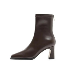 Bottines Vintage chaudes en coton pour femmes, chaussures élégantes à bout carré, à talons épais, courtes, à la mode, automne hi