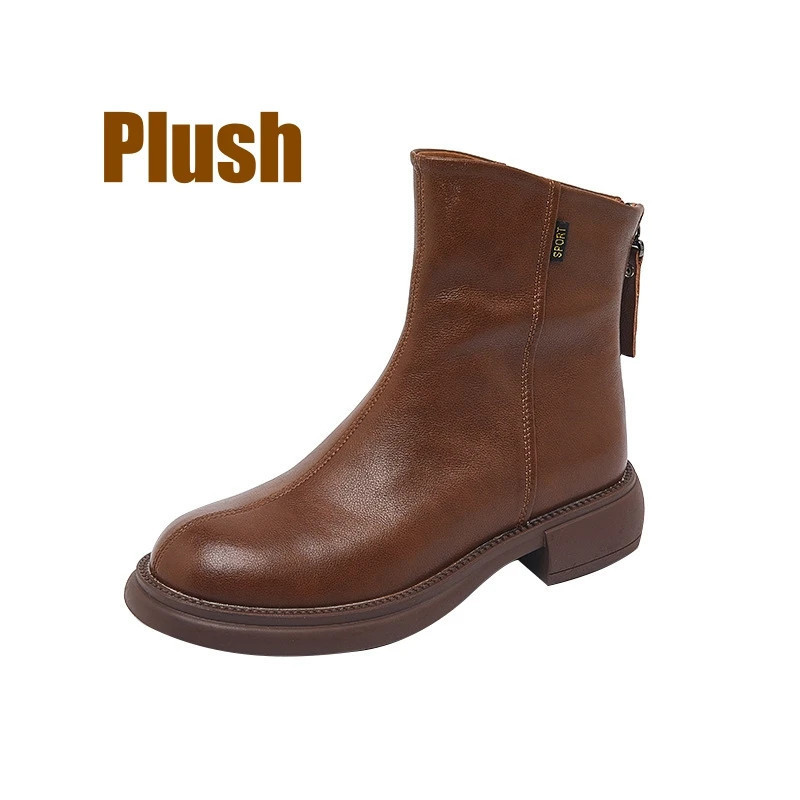 WOIZGIC femmes en cuir véritable femme mère bottines chaussures fendu fermeture éclair hiver fourrure peluche chaud automne Zapa